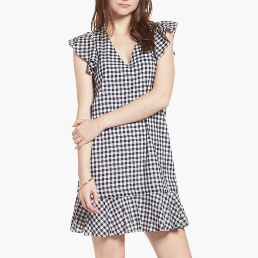 NEW Madewell Ruffle Gingham Shift Dress - Navy - Size 6
